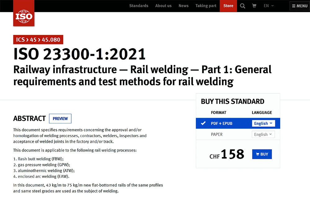 参与制定的铁路应用领域国际标准在国际标准化组织（ISO）官网正式发布