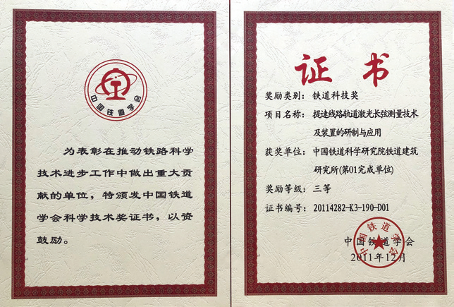铁道科技奖证书